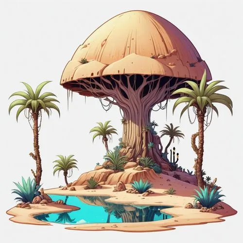 mushroom island,floating island,round hut,floating islands,island suspended,mushroom landscape,Illustration,Abstract Fantasy,Abstract Fantasy 11