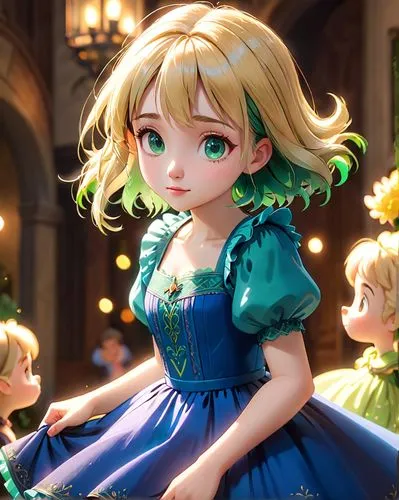 alice,elsa,princess anna,rapunzel,cinderella,darjeeling,fairy tale character,aurora,jessamine,emerald,little girl fairy,fantasia,elf,green aurora,doll dress,violet evergarden,meteora,child fairy,oz,the little girl,Anime,Anime,Cartoon