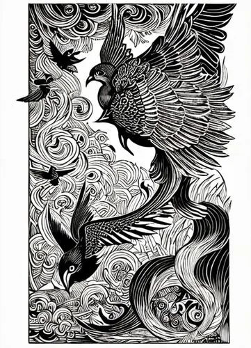 gryphon,phoenix rooster,eagle illustration,cool woodblock images,griffon bruxellois,griffin,woodblock prints,woodcut,mongolian eagle,line art birds,bird pattern,ornamental bird,pegasus,eagle drawing,an ornamental bird,bird illustration,escher,japanese wave paper,flying birds,birds in flight,Art sketch,Art sketch,Woodcut