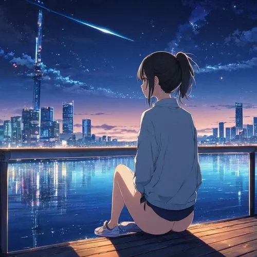 tanabata,clear night,kawamori,hikikomori,night sky,zindagi,starry sky,hanabi,escapism,hikari,serene,mirai,kazoku,falling stars,nuit,the night sky,tsukiko,stargazing,kyokai,soir,Illustration,Japanese style,Japanese Style 04