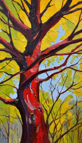 red tree,painted tree,red cardinal,cardinal,bird painting,bird on the tree,autumn tree,northern cardinal,scarlet oak,bird in tree,flourishing tree,scarlet tanager,birds on branch,chestnut tree with red flowers,red bird,crimson finch,bird on tree,red maple,red juniper,orange tree,Conceptual Art,Oil color,Oil Color 22