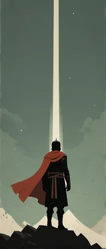 caped,cloak,lamplighter,scythe,red cape,man silhouette,lone warrior,sentinel,beacon,the wanderer,celebration cape,cape,travel poster,wanderer,angel of the north,emperor of space,pilgrimage,doctor doom,obelisk,traveler,Illustration,Japanese style,Japanese Style 08