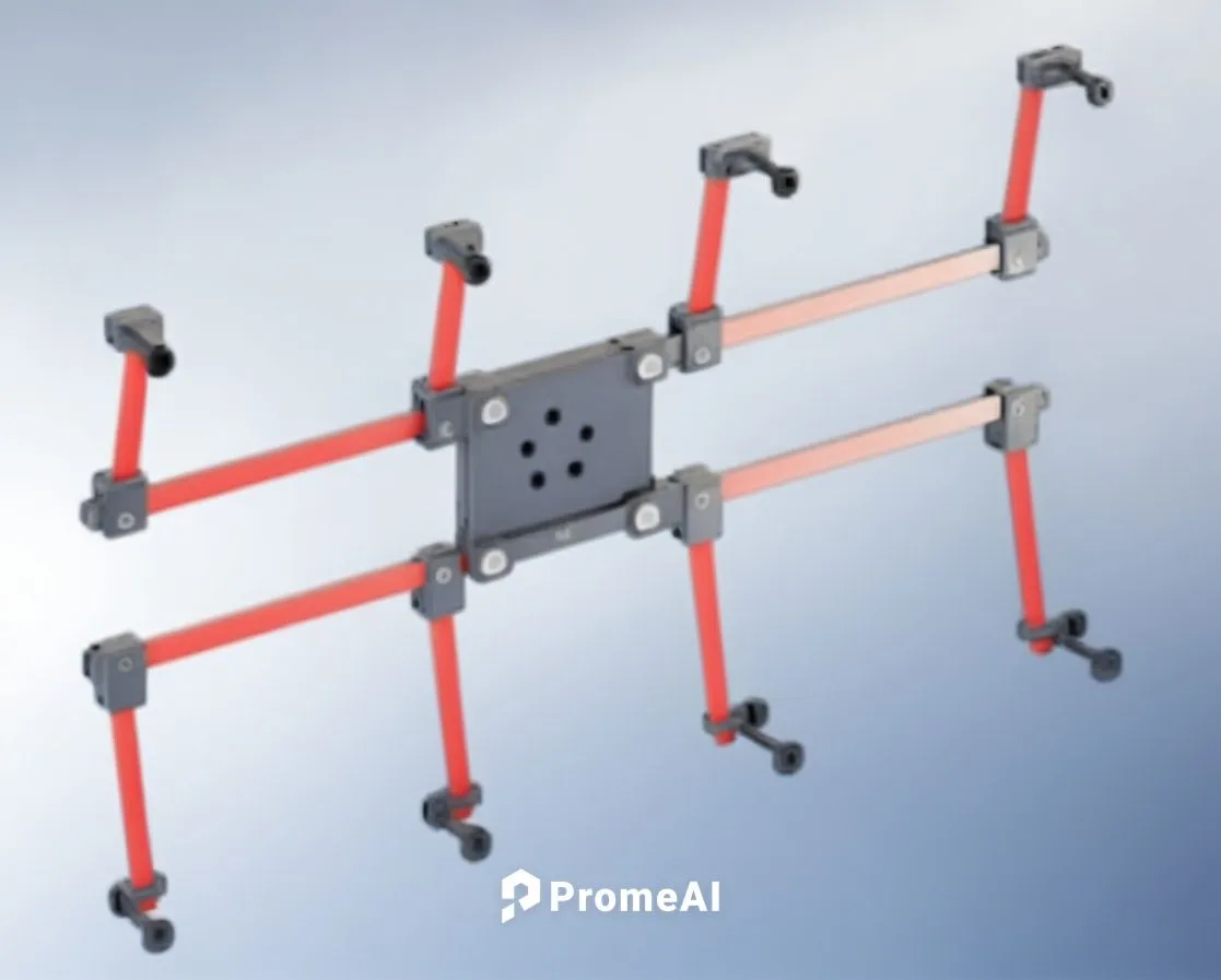 Excellent industrial design,a very long metal piece hanging on to a pole,baseplate,newton's cradle,sawhorses,prusa,pantograph,crawler chain