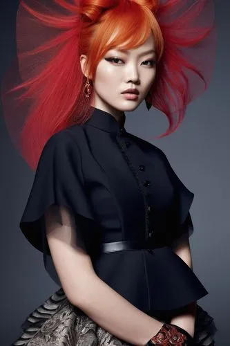 ginger hair, big hair,a woman with red hair wearing black,bjork,kawakubo,derivable,rankin,pumuckl,rykiel,Photography,Artistic Photography,Artistic Photography 11