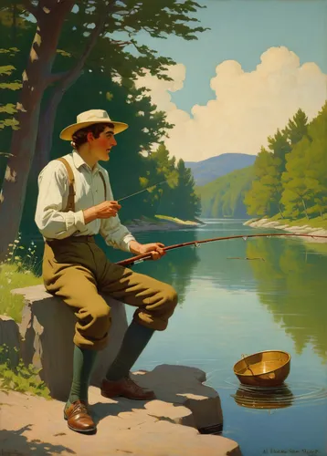 fishing classes,fly fishing,fishing,people fishing,fisherman,casting (fishing),fishing float,types of fishing,big-game fishing,version john the fisherman,fishing camping,recreational fishing,to fish,angler,fisher,fishing rod,painting technique,pipe smoking,fishing reel,angling,Art,Classical Oil Painting,Classical Oil Painting 14