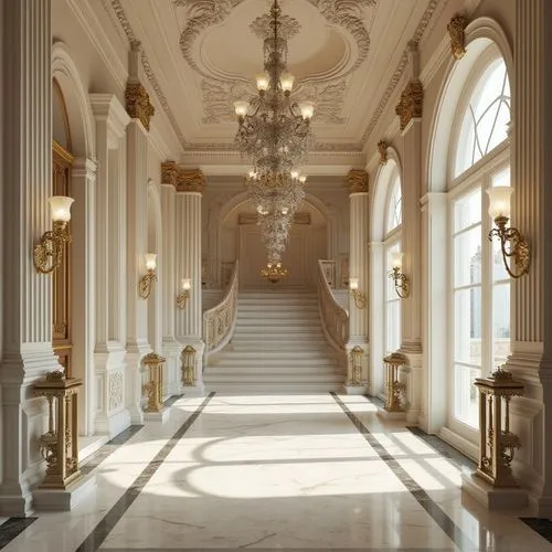 entrance hall,hallway,foyer,corridor,royal interior,burgtheater,enfilade,hallway space,ballroom,nymphenburg,ritzau,europe palace,palladianism,neoclassical,mikhailovsky,cochere,marble palace,hall of nations,corridors,hall,Photography,General,Realistic