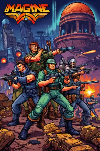 Imagine a dystopian future where a group of rebels fight against a tyrannical government.,machine gun,action-adventure game,game illustration,android game,shooter game,imagine,mobile game,magma,strate