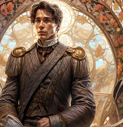 fantasy portrait,robert harbeck,heroic fantasy,male elf,cg artwork,konstantin bow,detail shot,steampunk,golden wreath,rosa ' amber cover,the wanderer,game illustration,cullen skink,fantasy art,portrait background,apothecary,steampunk gears,sci fiction illustration,noble rose,merchant