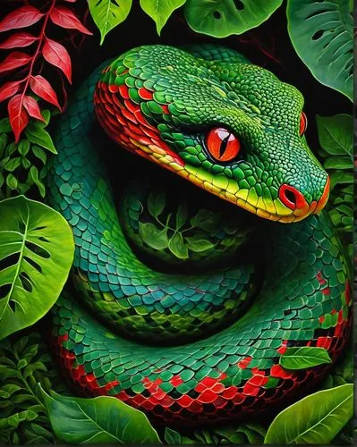 green python,vipera,liophis,green tree snake,herpetofauna,reticulatus,pitviper,lagarto,garter snake,green snake,nonvenomous,emerald lizard,morelia viridis,tree snake,varanus,venomous snake,pantanal,bengalensis,powelliphanta,vasoconstrictor,Illustration,Realistic Fantasy,Realistic Fantasy 40