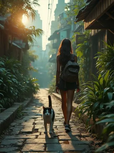 girl with dog,legian,bali,companion dog,bangkok,girl walking away,Photography,General,Realistic