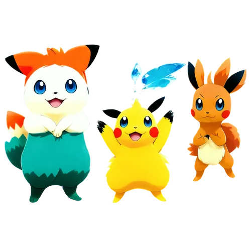 Pokémon, solo, various poses, colorful fur, scales, or skin, detailed eyes, cute facial expressions, dynamic movements, electric, fire, water, grass, ice types, trainers' outfits, accessories, Poké Ba