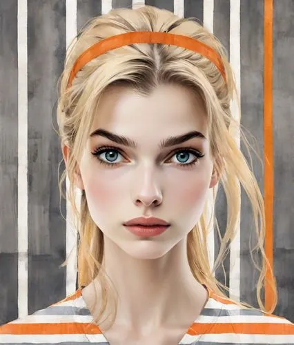 clementine,portrait background,orange,girl portrait,vector girl,orange color,fashion vector,portrait of a girl,retro girl,orange dahlia,aperol,fantasy portrait,illustrator,orange half,world digital painting,orange eyes,striped background,cinnamon girl,digital art,digital painting,Digital Art,Watercolor