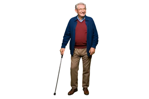 Elderly person, toothless, smile, wrinkled skin, aged eyes, gray hair, casual wear, relaxed posture, leaning on cane, warm lighting, soft focus, 3/4 composition, gentle atmosphere.,elderly man,portrai