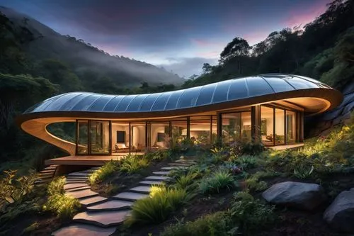 earthship,house in mountains,house in the mountains,futuristic architecture,the cabin in the mountains,electrohome,roof landscape,mountain huts,futuristic landscape,teahouse,cubic house,roof domes,dunes house,grass roof,cooling house,forest house,mountain hut,asian architecture,dreamhouse,wooden roof,Photography,Artistic Photography,Artistic Photography 02