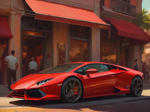 Imagine a mysterious character who owns a red Lamborghini.,scuderia,ferrari 488,lamborghini huracán,ferrari america,lamborgini,ferrari,ferrari roma,lamborghini aventador,ferrari 488 gtb,digital painti