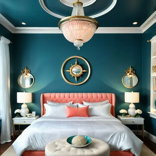 headboards,guest room,ornate room,blue room,guestroom,headboard,bedchamber,teal and orange,great room,redecorate,color combinations,chambre,blue lamp,interior decoration,decoratifs,guestrooms,decore,fromental,contemporary decor,nautical colors,Illustration,Realistic Fantasy,Realistic Fantasy 19