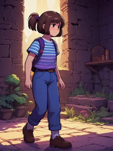 wander,stroll,adventure game,hiker,girl in overalls,alleyway,girl walking away,chara,adventurer,alley,exploration,chasm,agnes,akko,strolling,ruins,exploring,walk,meteora,gunkanjima,Conceptual Art,Sci-Fi,Sci-Fi 14