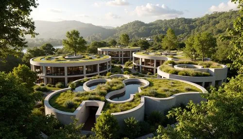 earthship,amanresorts,ecovillages,tulou,roof landscape,ecovillage,lefay,ranikhet,terraces,wudang,muzaffarabad,render,3d rendering,landscaped,house in the mountains,golf resort,ptdc,holiday villa,oberoi,futuristic architecture