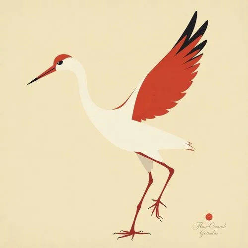 white-naped crane,white ibis,greater flamingo,ibis,demoiselle crane,red-crowned crane,Illustration,Vector,Vector 07