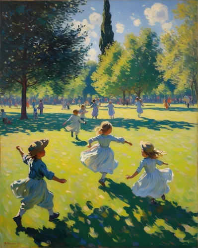 children playing,happy children playing in the forest,croquet,throwing leaves,playing field,children play,pétanque,little girl running,woman playing,woman playing tennis,little girl twirling,frolicking,throwing hats,child playing,épée,little girls walking,child in park,dancers,1906,meadow play,Art,Artistic Painting,Artistic Painting 04