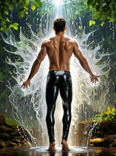 namor,narciso,tarzan,nature and man,the man in the water,jet d'eau,Art,Classical Oil Painting,Classical Oil Painting 01