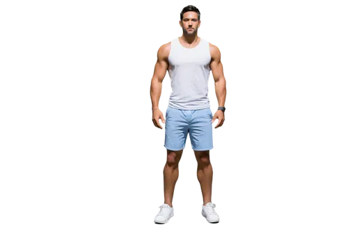 Full body, standing, muscular man, athletic build, short black hair, no glasses, subtle facial hair, natural makeup, prominent chest, toned arms, six-pack abs, slim waist, strong legs, sporty outfit, 