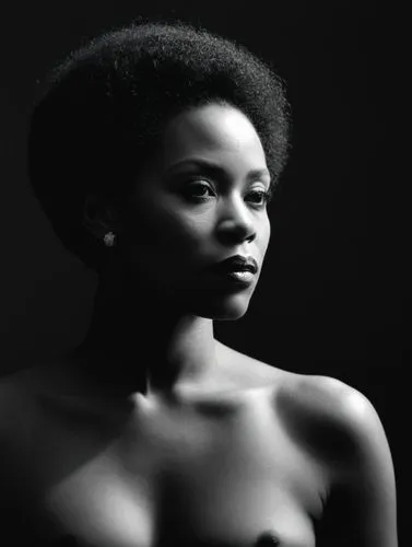 A wonderful portrait,black woman with an afro looking into the distance,ikpe,mtetwa,amandla,thandie,african woman,nkoana,Photography,Black and white photography,Black and White Photography 05