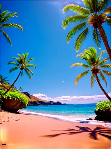 tropical beach,hawaii,beach landscape,dream beach,tropical sea,beach scenery,beautiful beach,beautiful beaches,coconut trees,paradise beach,tropical island,caribbean beach,hawai,south pacific,waialae,caribbean,tropics,lanikai,blue hawaii,tropical house,Illustration,Realistic Fantasy,Realistic Fantasy 38