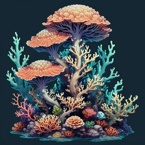 2d side sprite of a anime colored spooky coral reef, transparent background,a painting with many colors and different types of corals,coral reef,bubblegum coral,soft corals,coral,coral guardian,soft c