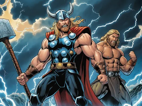 god of thunder,thor,norse,stony,storm troops,power icon,greyskull,he-man,thunderbolt,marvel comics,thunderheads,heroic fantasy,strom,trinity,bolts,cleanup,thunder,power cell,thorin,mammatus,Illustration,American Style,American Style 13