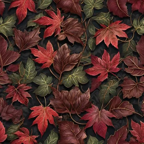 The image showcases a cluster of deep red, almost burgundy-colored leaves, possibly from a shrub or low-lying plant. The leaves have a slightly glossy appearance and are textured with visible veins ra