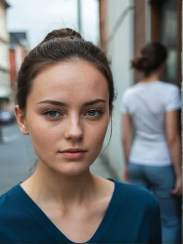 girl in t-shirt,the girl's face,depressed woman,trichotillomania,young woman,girl walking away,Photography,General,Realistic