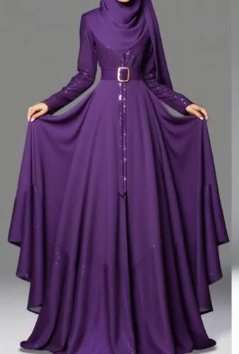 Digital drawing fashion for Muslim hijab with suede with 3D loose style very loose style with 4k with dark purple 
With sequins 

,the modest muslim gown in purple has been designed by a woman,abayas,