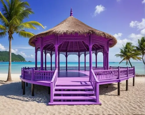 caribbean beach,gazebos,beach furniture,umbrella beach,purple blue ground,bandstand,tropical beach,purple,bahamonde,dream beach,gazebo,beach chairs,defend,wavelength,bandstands,beach hut,pink beach,tobago,purple landscape,beach tent,Photography,General,Realistic