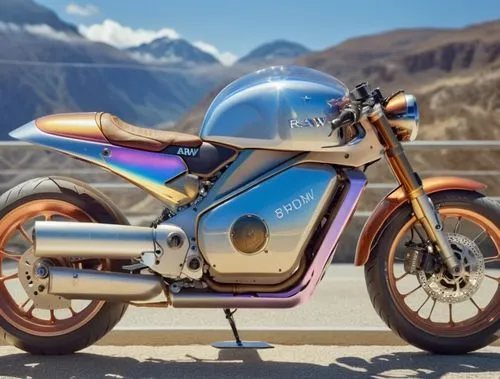 a colorful motorcycle sitting in the desert,wooden motorcycle,gilera,mignoni,bonneville,electric motorcycle,guzzi,Photography,General,Realistic