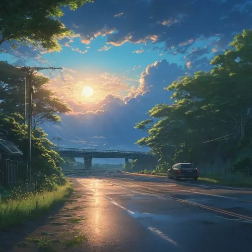 summer evening,evening atmosphere,the road,road,roadside,highway,overpassed,roads,atmosphere,overpass,country road,mountain road,open road,daybreak,scenery,forest road,cloudstreet,city highway,empty road,summer day,Photography,General,Fantasy