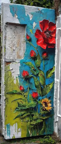 flowerbox,red poppies,poppies in the field drain,flower box,poppies,painted block wall,letter box,garden door,coquelicot,corn poppies,flower boxes,giverny,floral poppy,red poppy,letterbox,flower painting,opium poppies,red poppy on railway,urban street art,paint box,Conceptual Art,Graffiti Art,Graffiti Art 03