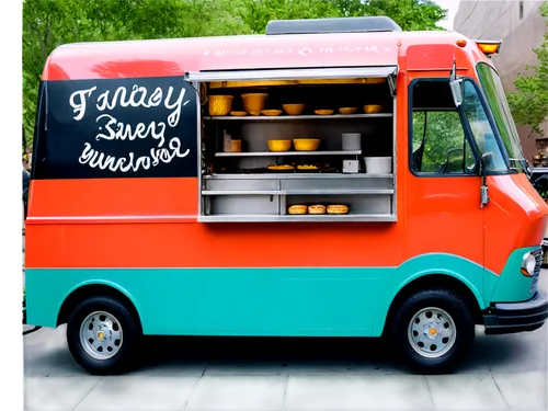 Food truck, vibrant colors, street vendor, summer afternoon, shiny metal body, large windows, retro-style logo, chrome wheels, delicious smoke, appetizing aroma, savory foods, mouthwatering close-up, 