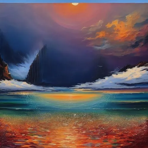 landscape background,sea landscape,seascape,fantasy landscape,ocean background,volcanic landscape,beach landscape,progresses,painting technique,backgrounds,desktop view,dusk background,world digital painting,an island far away landscape,coastal landscape,painting work,art background,elphi,art painting,colorful background,Illustration,Paper based,Paper Based 04