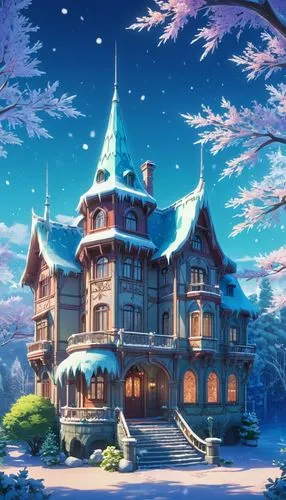 dreamhouse,victorian house,witch's house,fairy tale castle,winter house,maplestory,country house,sylvania,beautiful home,house silhouette,crooked house,houses clipart,ghibli,violet evergarden,two story house,lonely house,highstein,witch house,forest house,country estate,Illustration,Japanese style,Japanese Style 03