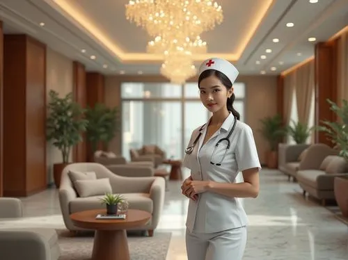 attendant,health spa,concierge,female nurse,stewardess,housekeeping,periodontist,shanyang,nurse,receptionist,asian conical hat,creatinine,healthcare professional,jihai,dermatologist,healthcare worker,obstetrician,changfeng,esthetician,mesotherapy,Photography,General,Realistic