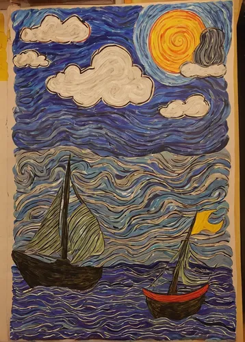 sailboat,boat landscape,nautical banner,vincent van gough,sailing-boat,oil pastels,sail boat,sailing boat,sailboats,boat on sea,colored pencil background,el mar,boats,sailing blue yellow,sailing orange,stratocumulus,sea sailing ship,sail ship,sailing boats,oil on canvas,Art,Classical Oil Painting,Classical Oil Painting 30