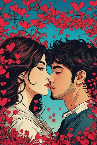 kissing,romantic portrait,romantic scene,pda,painted hearts,romantic look,kiss flowers,boy kisses girl,cheek kissing,first kiss,two hearts,love in air,tango,amorous,two people,girl kiss,honeymoon,valentine clip art,with roses,couple in love,Illustration,Vector,Vector 02