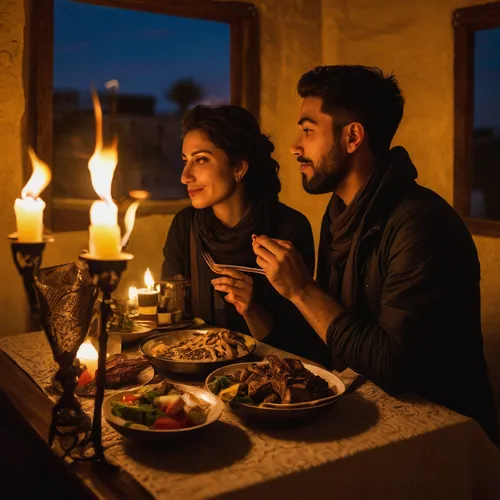 romantic dinner,candle light dinner,dinner for two,romantic night,middle-eastern meal,shabbat candles,romantic scene,mediterranean cuisine,sicilian cuisine,bahian cuisine,rajasthani cuisine,turkish cuisine,middle eastern food,restaurants online,romantic,iranian cuisine,candle light,jewish cuisine,food and wine,indian cuisine,Illustration,Paper based,Paper Based 01