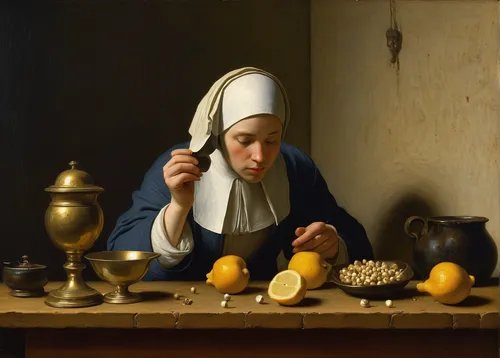 woman eating apple,girl with bread-and-butter,girl with a pearl earring,girl with cereal bowl,girl in the kitchen,woman drinking coffee,bellini,praying woman,woman praying,woman holding pie,flemish,carthusian,woman with ice-cream,candlemas,girl picking apples,meticulous painting,candlemaker,girl with cloth,still-life,portrait of christi,Art,Classical Oil Painting,Classical Oil Painting 07