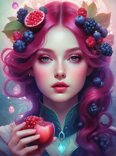 Imagine a fantasy realm where Andenberry is a magical fruit that bestows extraordinary powers to its eaters.,pomegranate,acerola,rose apples,red apples,roses-fruit,berries,red apple,red raspberries,ra