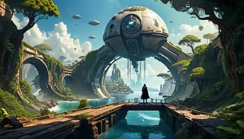 futuristic landscape,fantasy landscape,ecotopia,3d fantasy,fantasy world,atlantis,fantasy picture,mushroom island,world digital painting,habitats,alien world,apiarium,arbor,shambhala,adventure bridge,fantasy art,fractal environment,floating islands,mushroom landscape,oasis,Conceptual Art,Sci-Fi,Sci-Fi 24