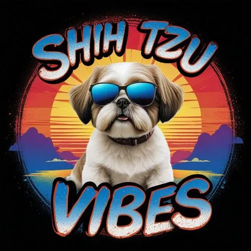 the japanese dog has shades that says shih tzu vibes,shih tzu,shih,shifu,good vibes word art,vibes,zen rocks