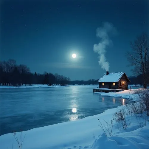 winter night,moonlit night,moon seeing ice,full moon,moonlit,frozen lake,Conceptual Art,Fantasy,Fantasy 10