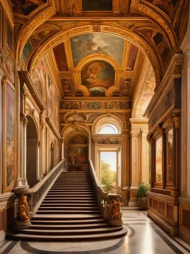 louvre,louvre museum,uffizi,villa d'este,musei vaticani,certosa di pavia,villa cortine palace,hallway,europe palace,entrance hall,corridor,vatican museum,villa farnesina,royal interior,palazzo barberini,cochere,mirogoj,foyer,hermitage,certosa,Art,Classical Oil Painting,Classical Oil Painting 30